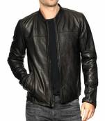 Men's black leather outerwear minimal design real lambskin jacket