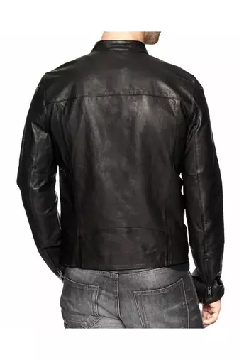 Men's black leather outerwear minimal design real lambskin jacket