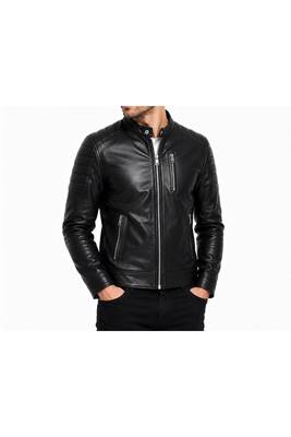 Men black leather outerwear premium quality biker jacket 1