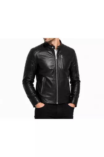 Men black leather outerwear premium quality biker jacket