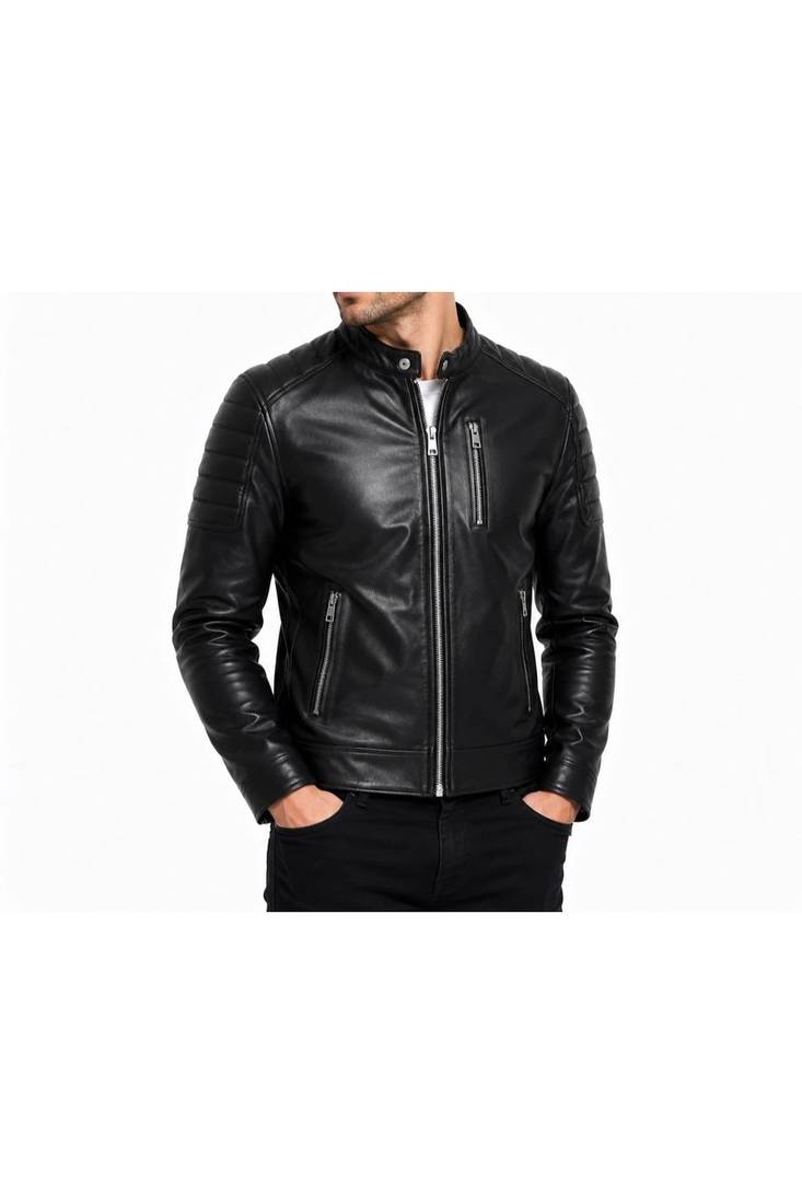 Men black leather outerwear premium quality biker jacket