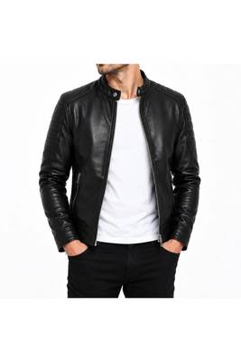 Men black leather outerwear premium quality biker jacket 2
