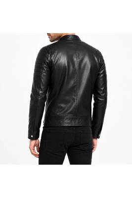Men black leather outerwear premium quality biker jacket 3