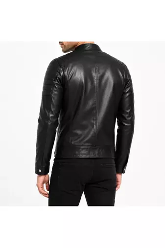 Men black leather outerwear premium quality biker jacket