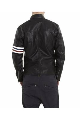 Men's black leather outerwear real lambskin smart casual strip jacket 2