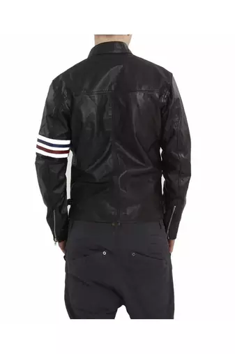 Men's black leather outerwear real lambskin smart casual strip jacket