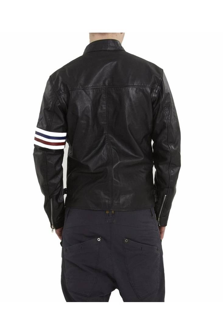 Men's black leather outerwear real lambskin smart casual strip jacket