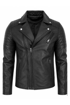 Men's black leather outerwear designer style genuine biker jacket 1