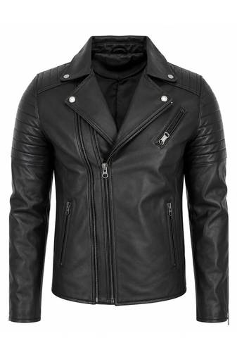 Men's black leather outerwear designer style genuine biker jacket