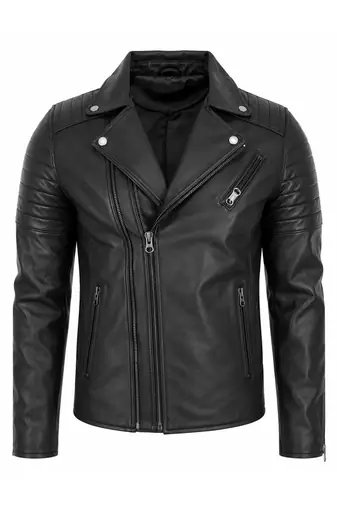 Men's black leather outerwear designer style genuine biker jacket
