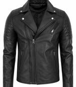 Men's black leather outerwear designer style genuine biker jacket