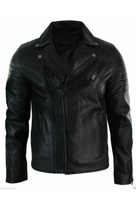 Men's black leather outerwear designer style genuine biker jacket 2