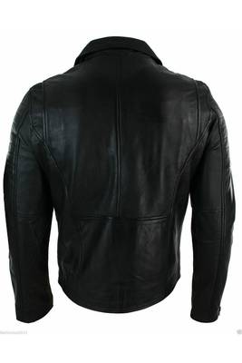 Men's black leather outerwear designer style genuine biker jacket 3