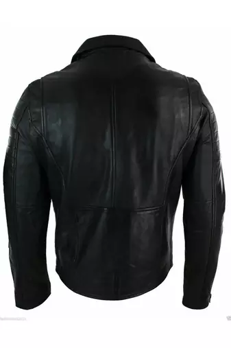 Men's black leather outerwear designer style genuine biker jacket
