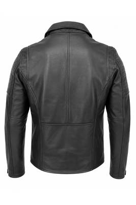 Men's black leather outerwear designer style genuine biker jacket 4
