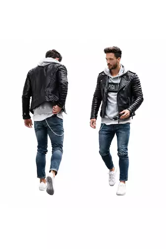 Men's black quilted leather outerwear iconic look lambskin biker jacket