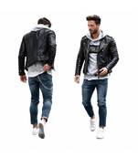 Men's black quilted leather outerwear iconic look lambskin biker jacket