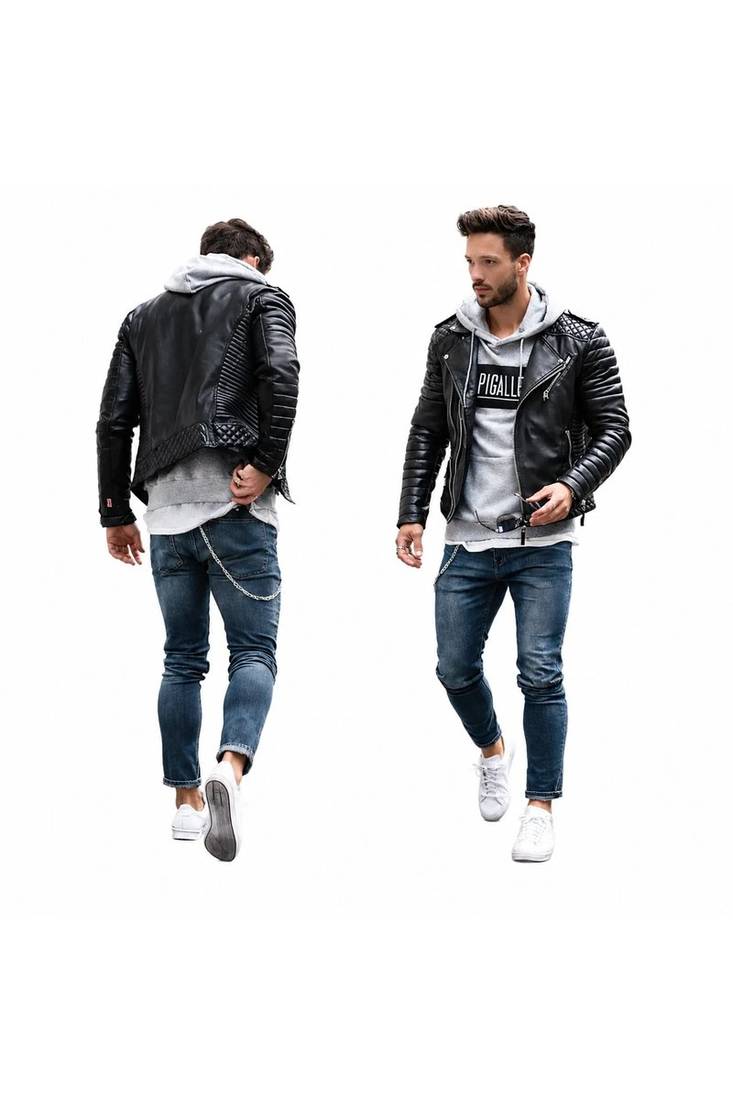 Men's black quilted leather outerwear iconic look lambskin biker jacket