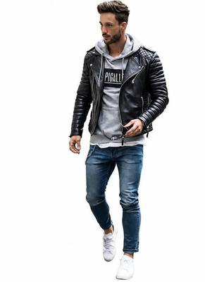 Men's black quilted leather outerwear iconic look lambskin biker jacket 2