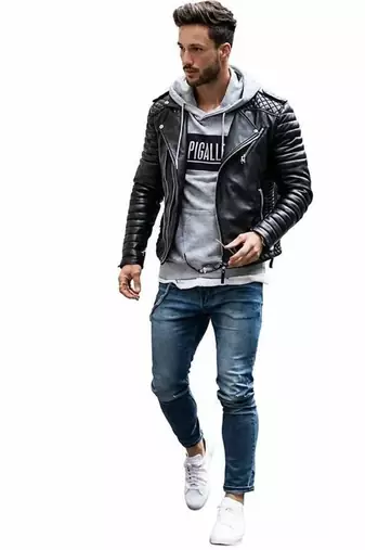 Men's black quilted leather outerwear iconic look lambskin biker jacket