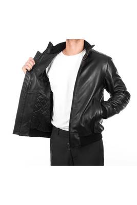 Men black genuine leather outerwear urban fashion bomer jacket 1