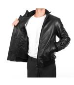 Men black genuine leather outerwear urban fashion bomer jacket