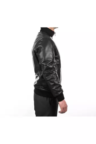 Men black genuine leather outerwear urban fashion bomer jacket