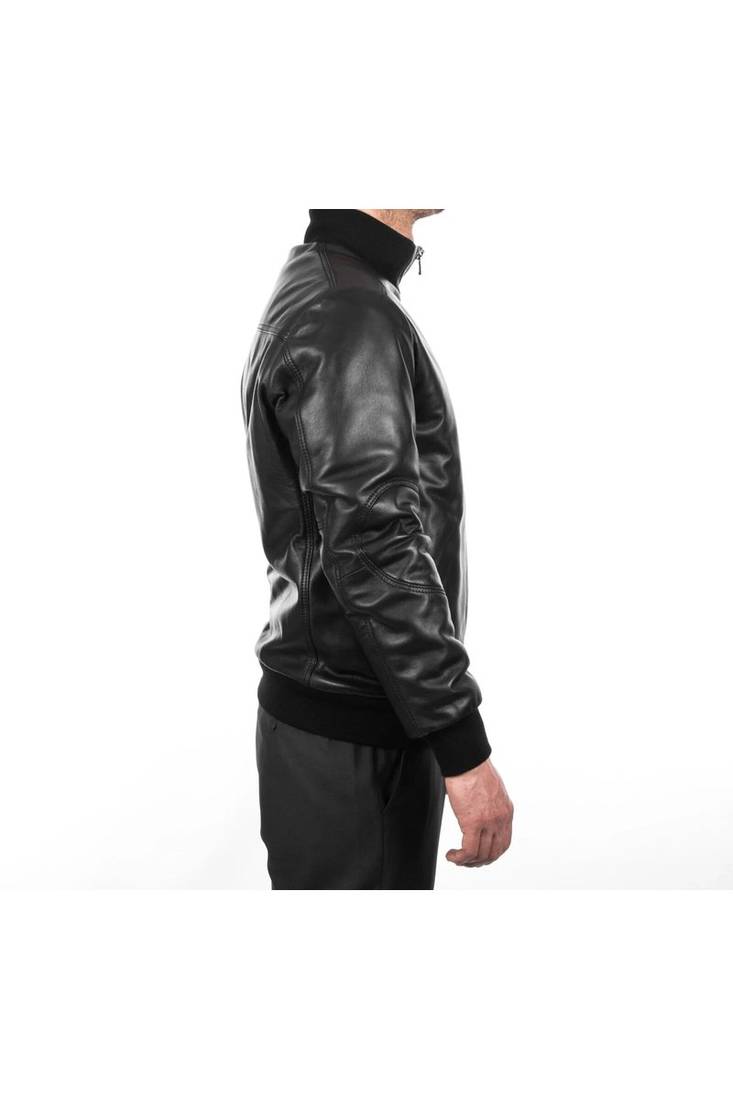 Men black genuine leather outerwear urban fashion bomer jacket