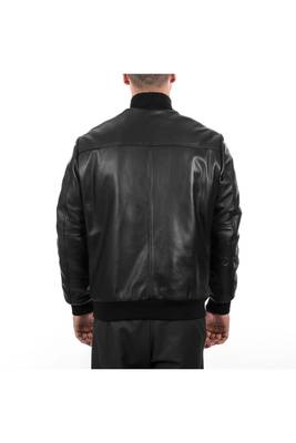 Men black genuine leather outerwear urban fashion bomer jacket 4