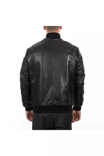 Men black genuine leather outerwear urban fashion bomer jacket