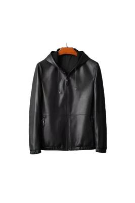 Men's black genuine  leather outerwear daily wear hoodies jacket 1