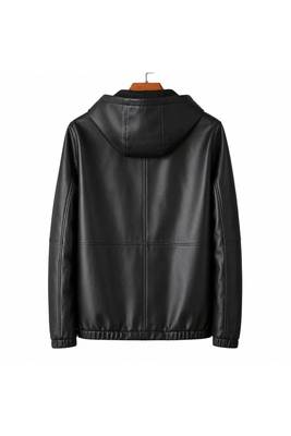 Men's black genuine  leather outerwear daily wear hoodies jacket 2