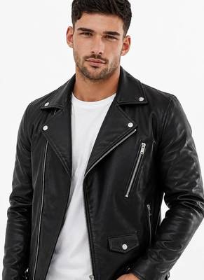 Men's biker black genuine leather silver zip premium finish jacket 1