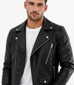 Men's biker black genuine leather silver zip premium finish jacket