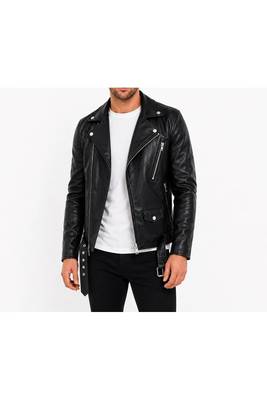 Men's biker black genuine leather silver zip premium finish jacket 2