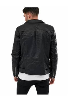 Men's biker black genuine leather silver zip premium finish jacket 3