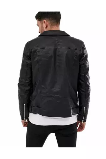 Men's biker black genuine leather silver zip premium finish jacket