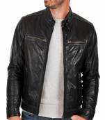 Men's black leather real lambskin everyday casual wear biker jacket