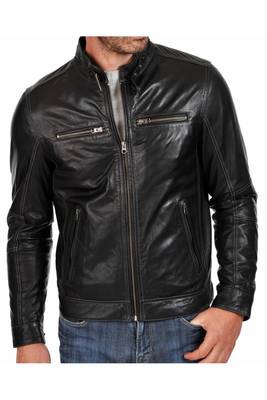 Men's black leather real lambskin everyday casual wear biker jacket 2
