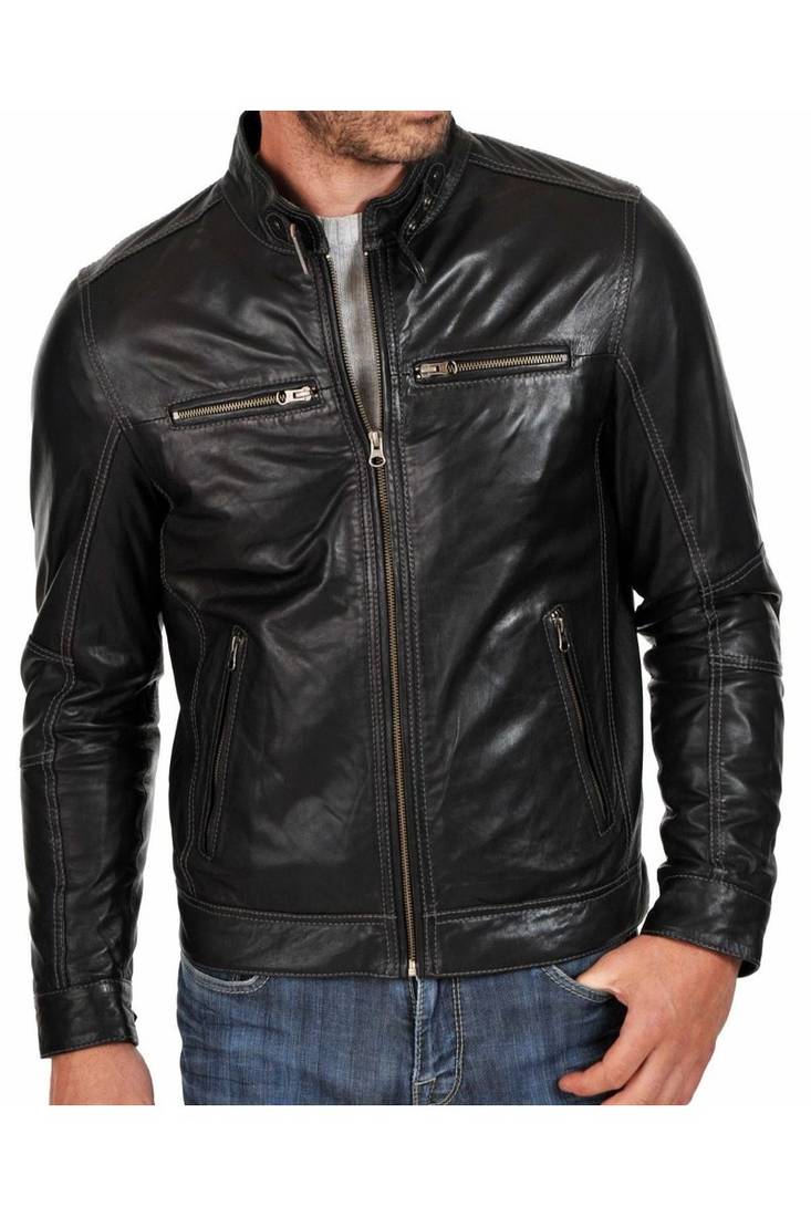 Men's black leather real lambskin everyday casual wear biker jacket