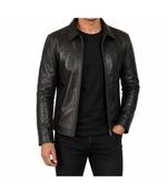 Men's black genuine leather fashion outerwear casual style jacket