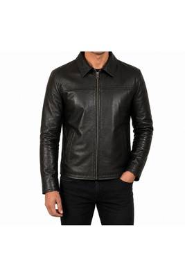 Men's black genuine leather fashion outerwear casual style jacket 2
