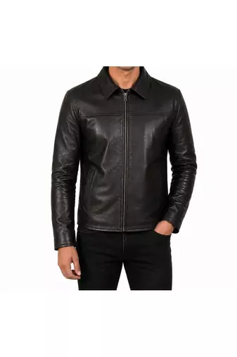 Men's black genuine leather fashion outerwear casual style jacket