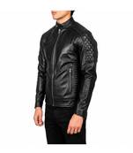 Men's black quilted leather real lambskin casual style biker jacket