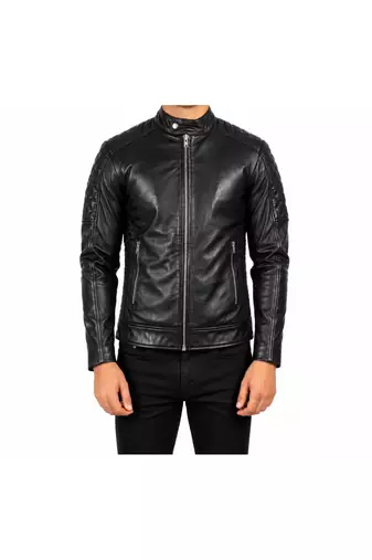Men's black quilted leather real lambskin casual style biker jacket