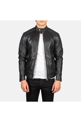 Men's black quilted leather real lambskin casual style biker jacket 3