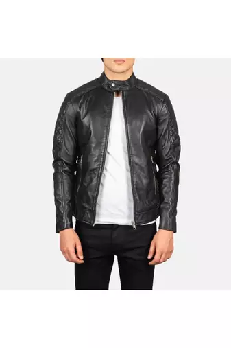 Men's black quilted leather real lambskin casual style biker jacket