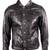 Men's genuine black leather modern fit buttoned jeans jacket