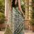 Cream & green linen geomatric & abstract grid digital print bollywood saree