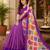 Cream & purple linen geomatric block digital print bollywood saree